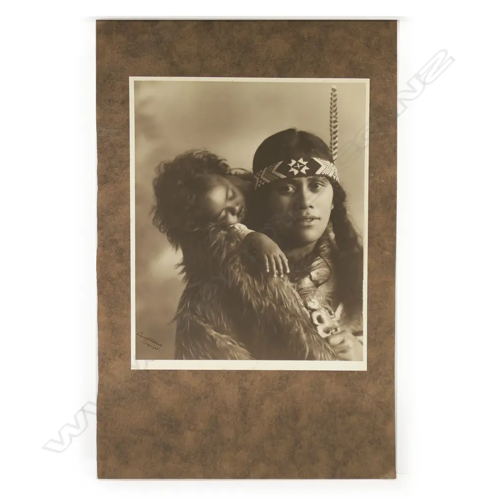 C. Troughton Clark (NZ 1890-1979) Māori Mother & Child carbonette print photograph, Image 1++